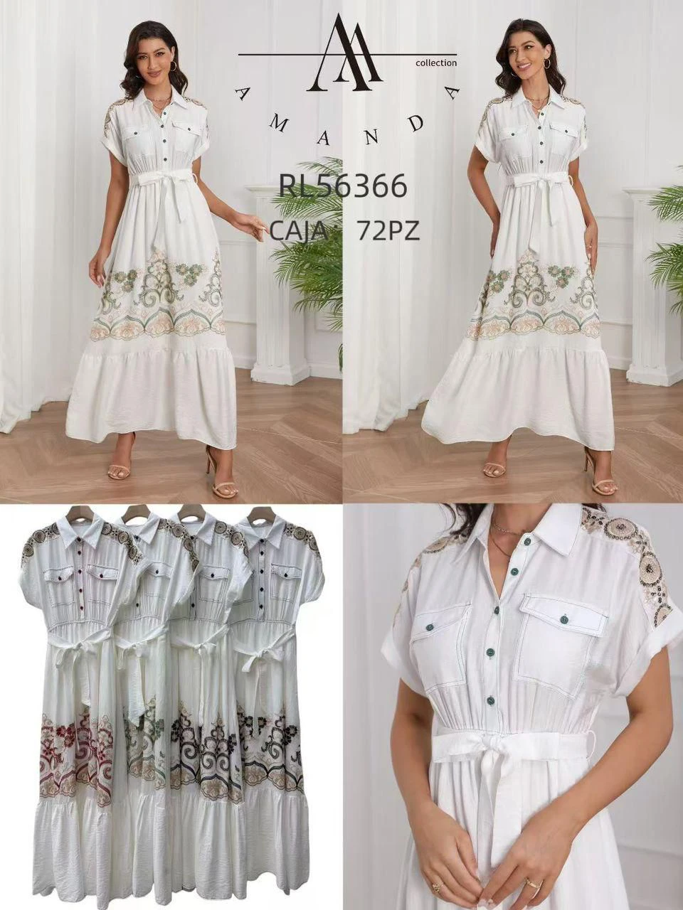 Vestido largo tipo camisa con bordado-RL56366