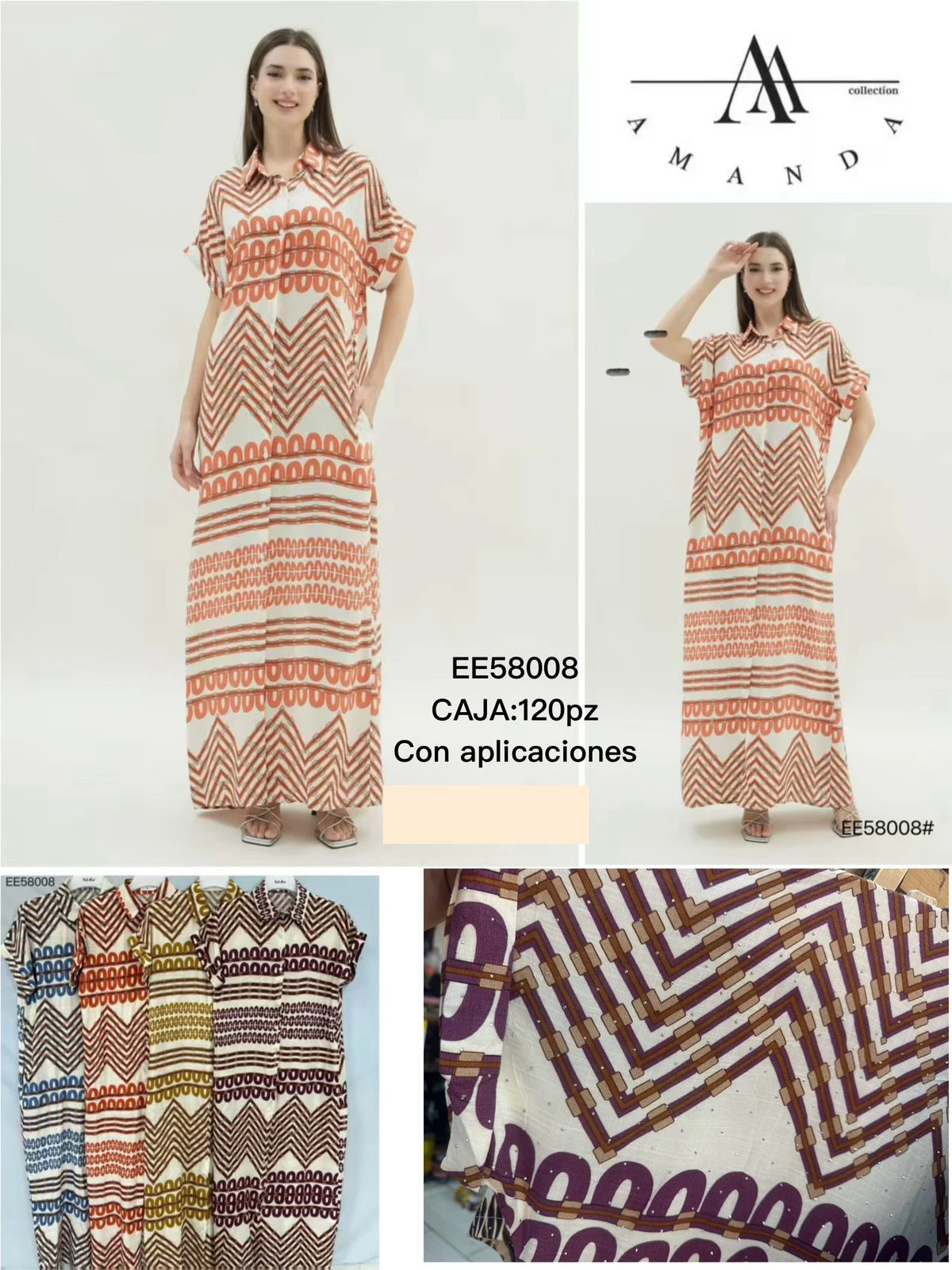 Vestido largo tipo camisa con estampado geométrico-EE58008