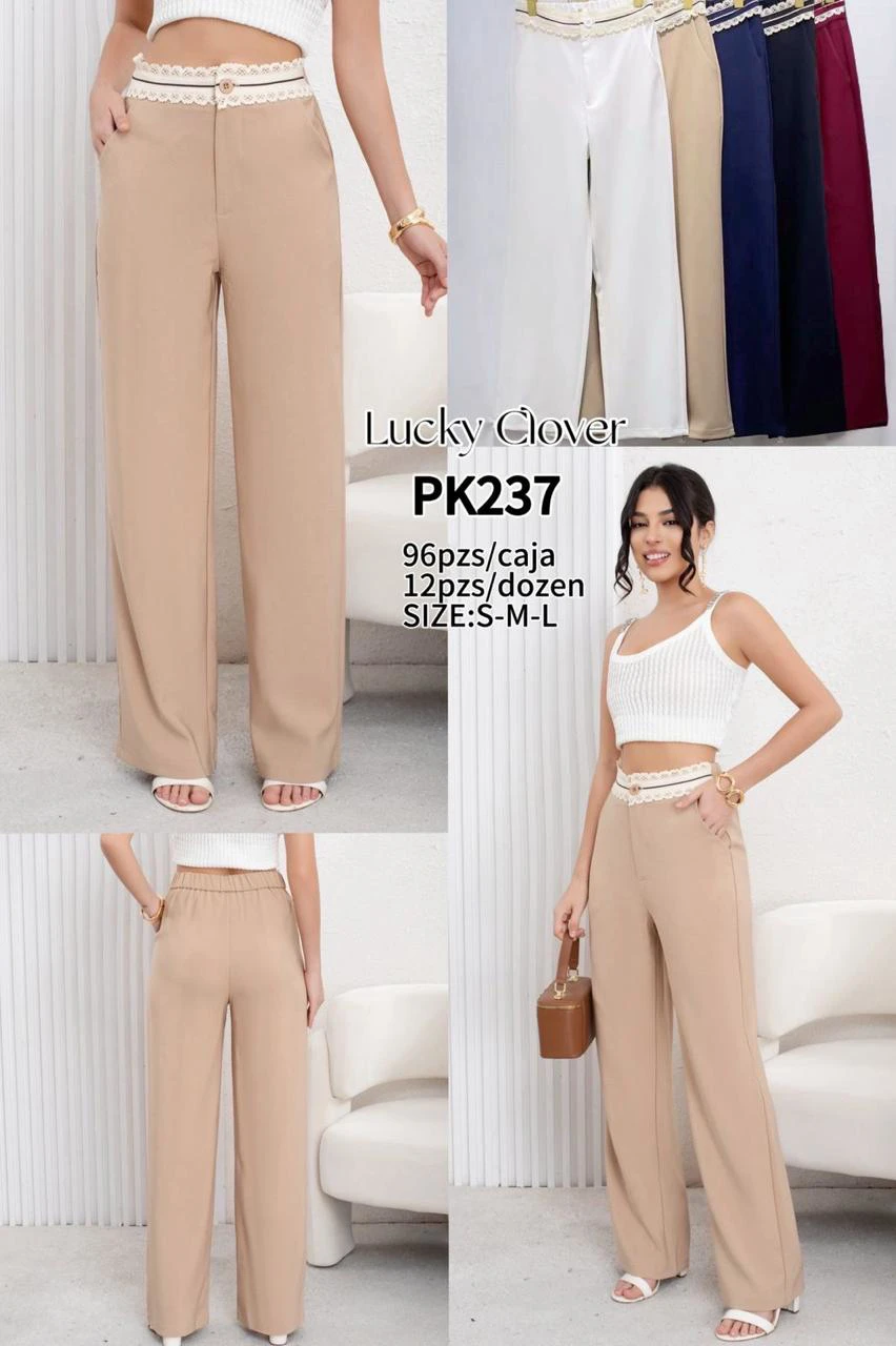 Pantalón de mujer con detalle de encaje en la cintura-PK237