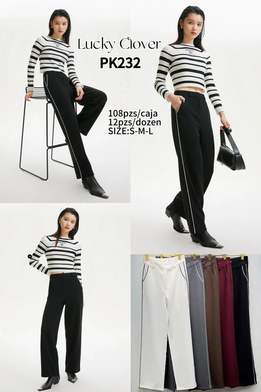 Pantalones de vestir con raya lateral para mujer-PK232