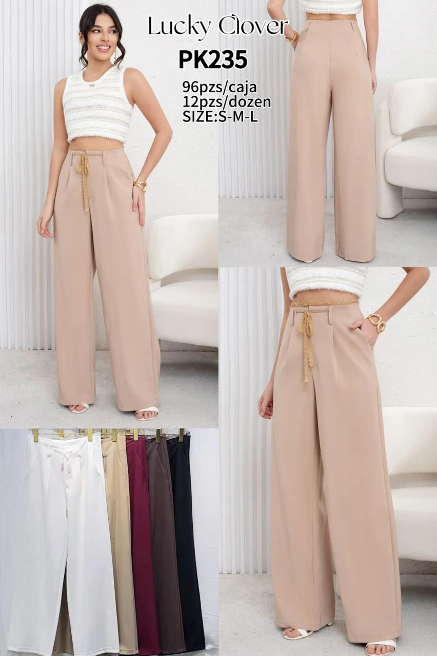 Pantalones de vestir de corte ancho con jareta-PK235