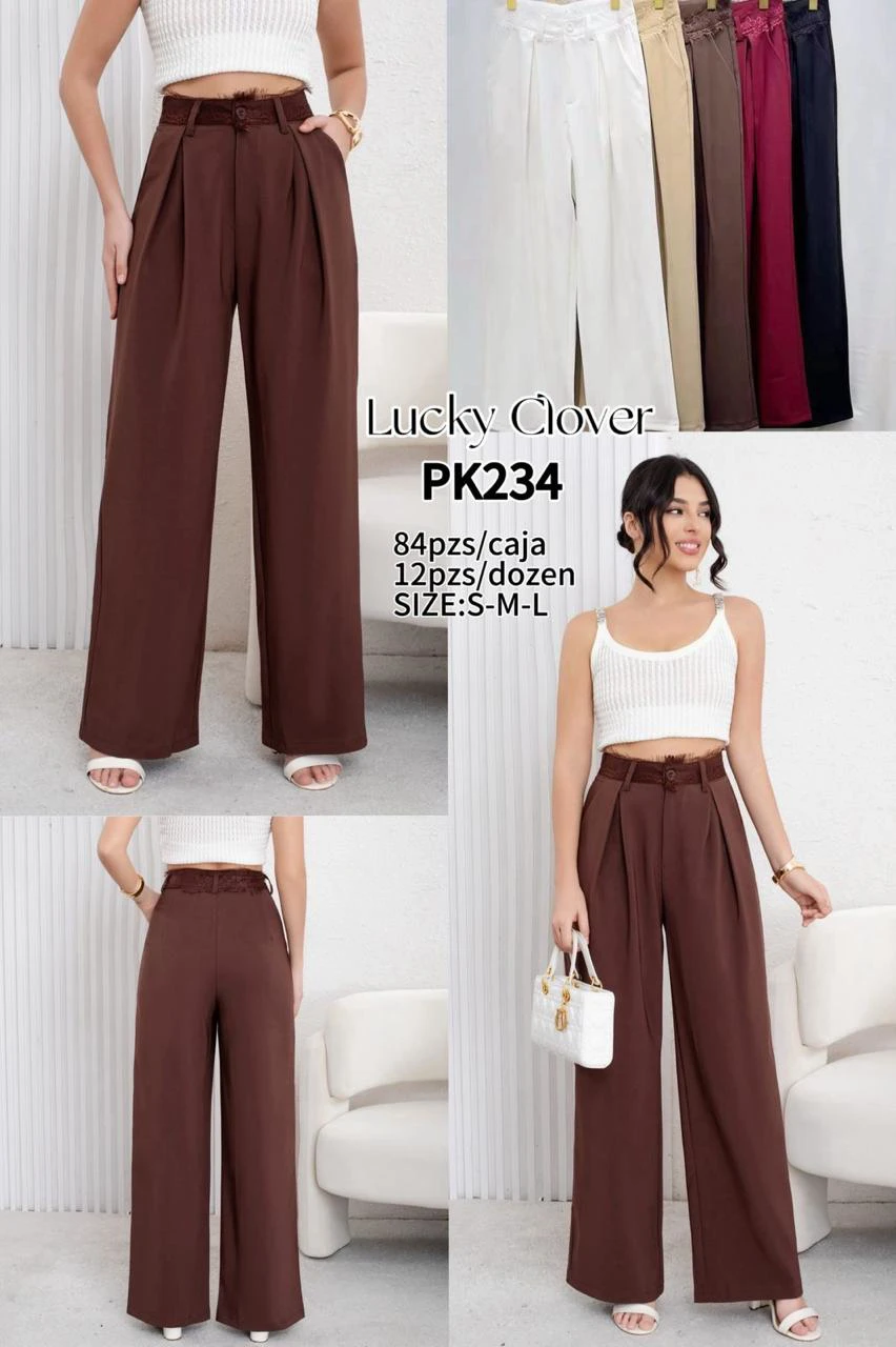Pantalones de vestir de pierna ancha con pliegues-PK234