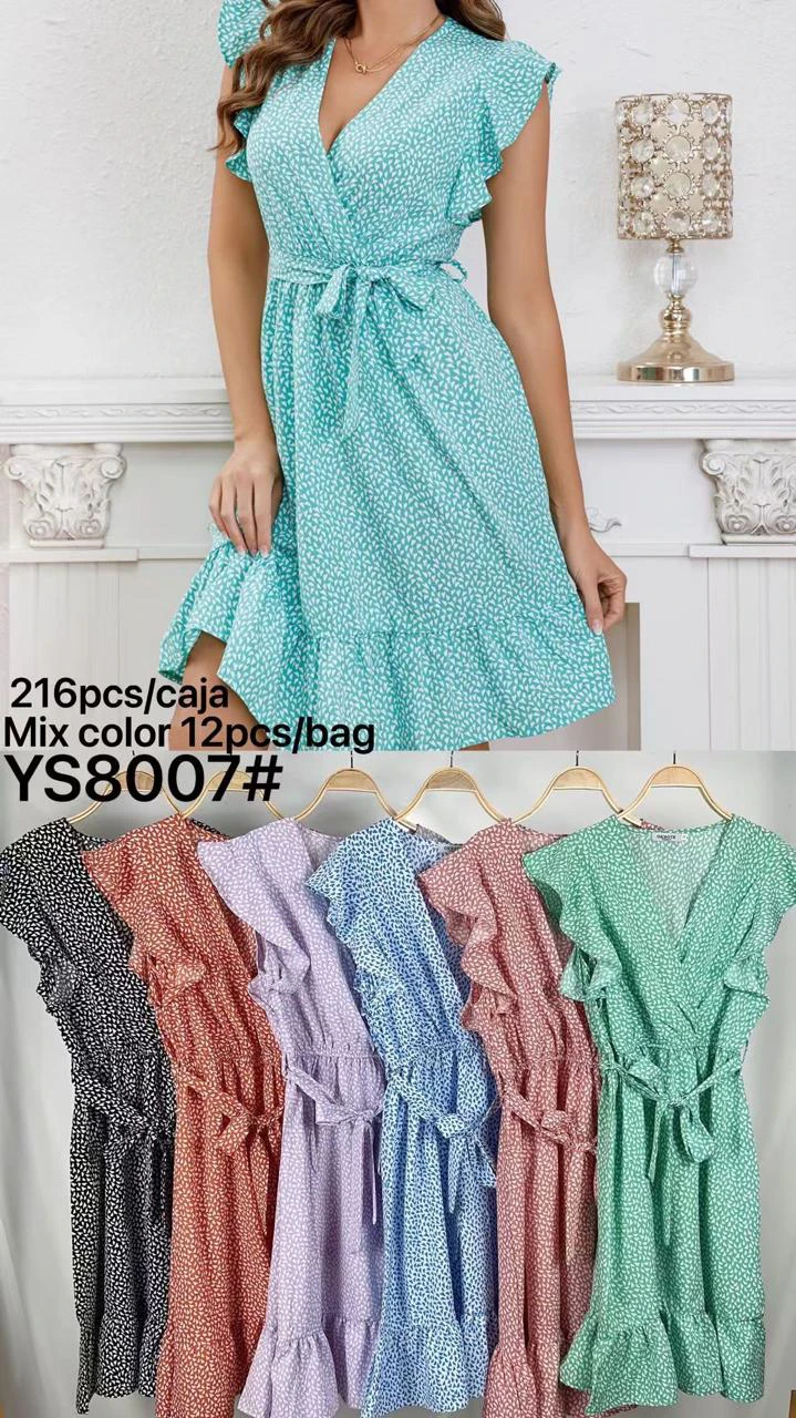 Vestido estampado con cinturón-YS8007