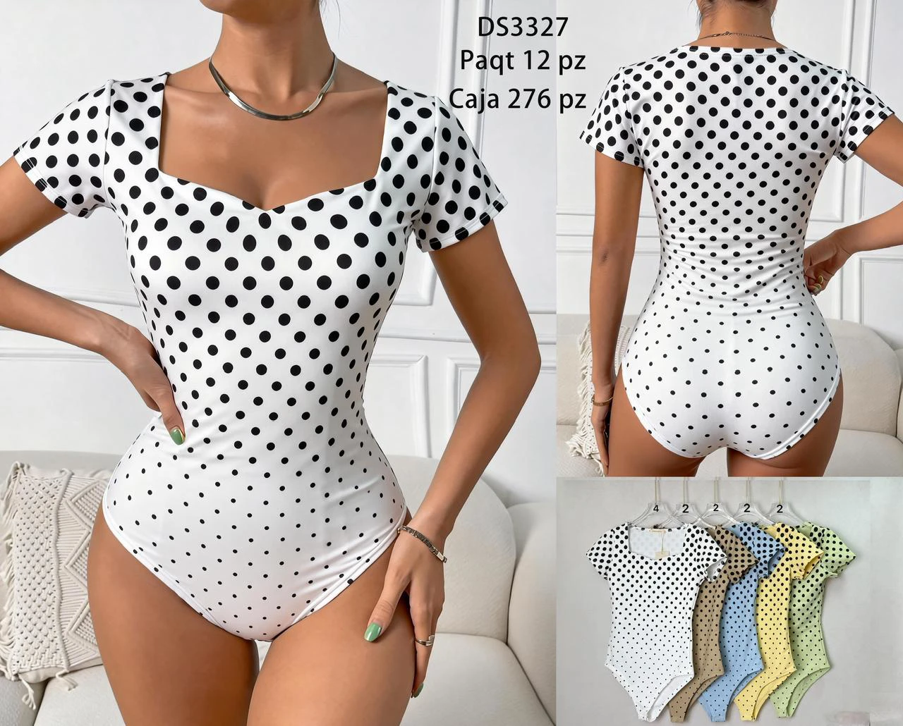 Body de manga corta con estampado de lunares-DS3327
