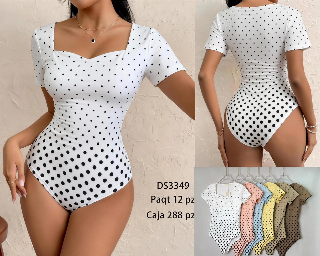 Body de mujer cuello cuadrado y estampado de lunares-DS3349