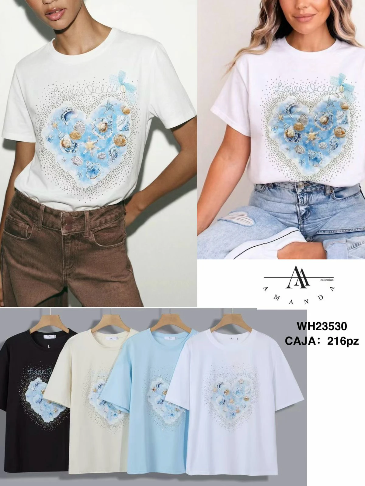 Playera con estampado de corazón-WH23530