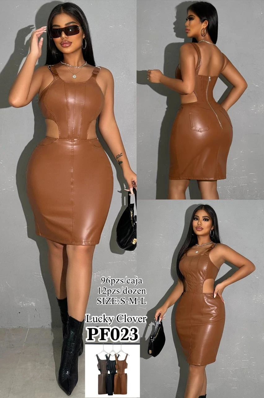 Vestido de cuero sintético-PF023