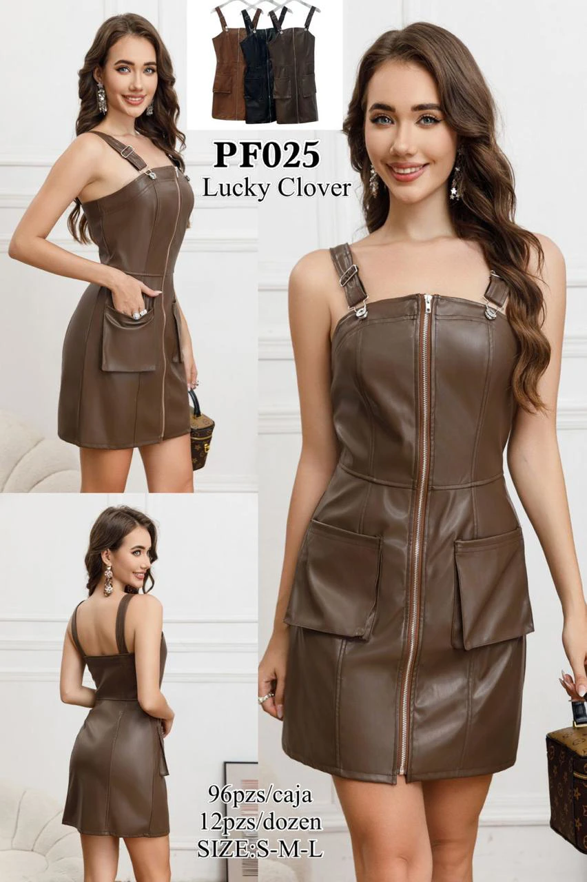 Vestido tipo overol de piel sintética-PF025