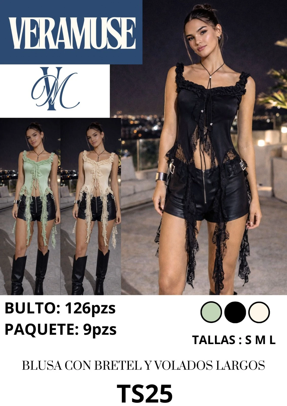 Blusa con bretel y volados largos-TS25