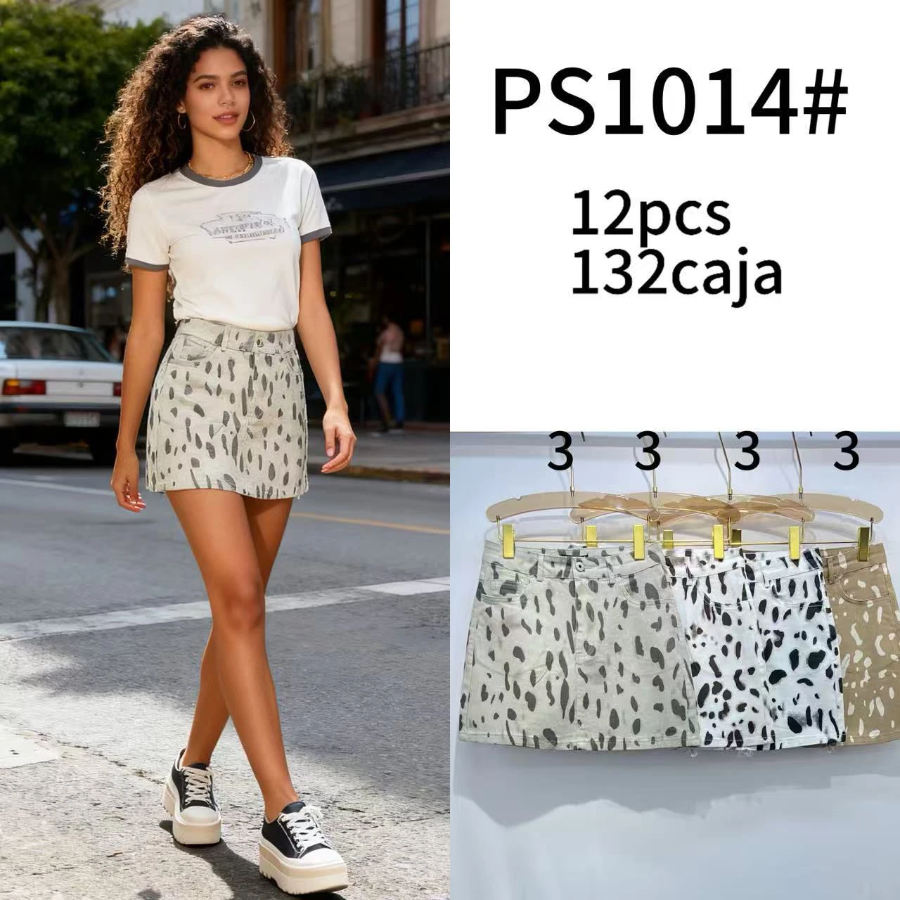 Minifalda de mezclilla estampada-PS1014