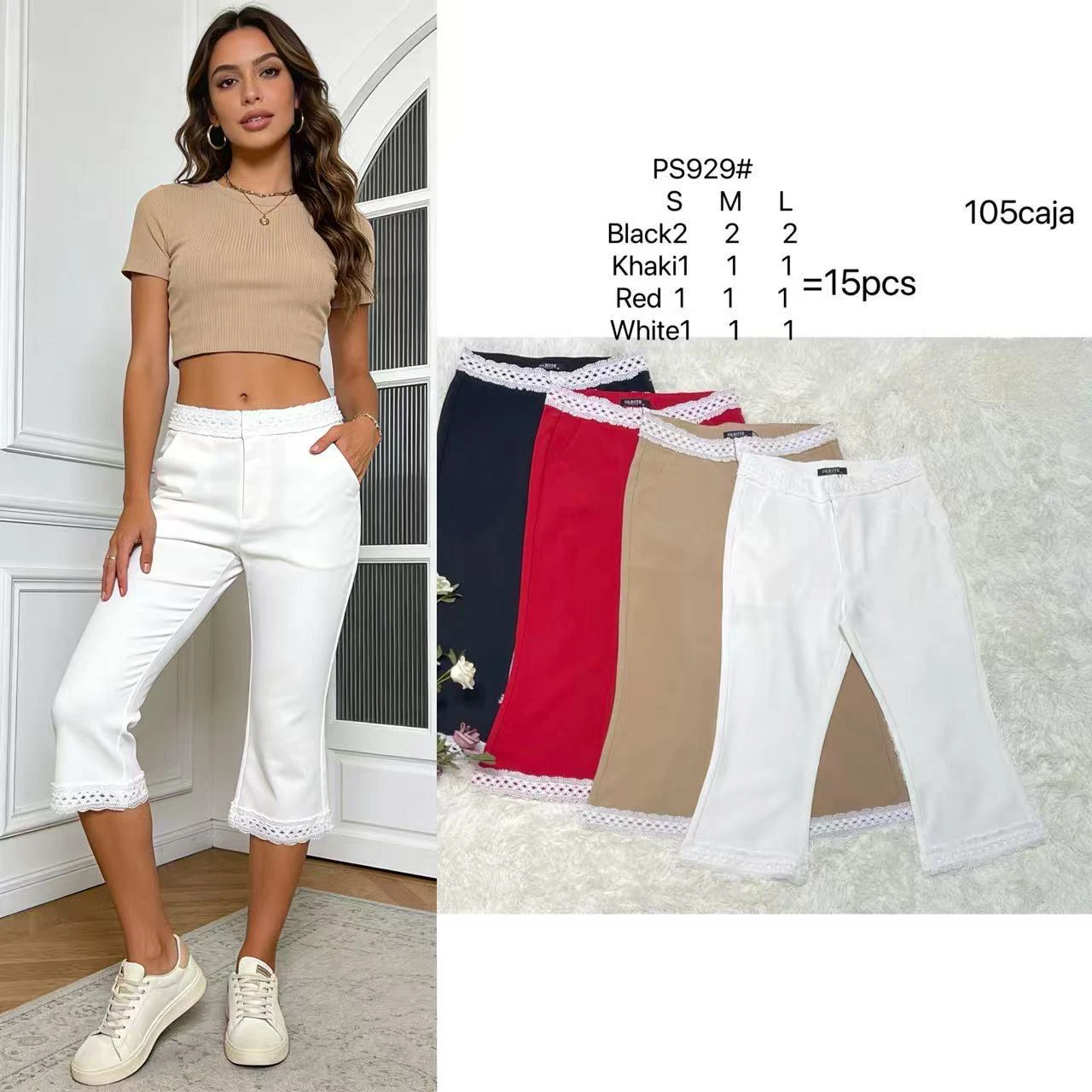 Pantalones capri con encaje-PS929