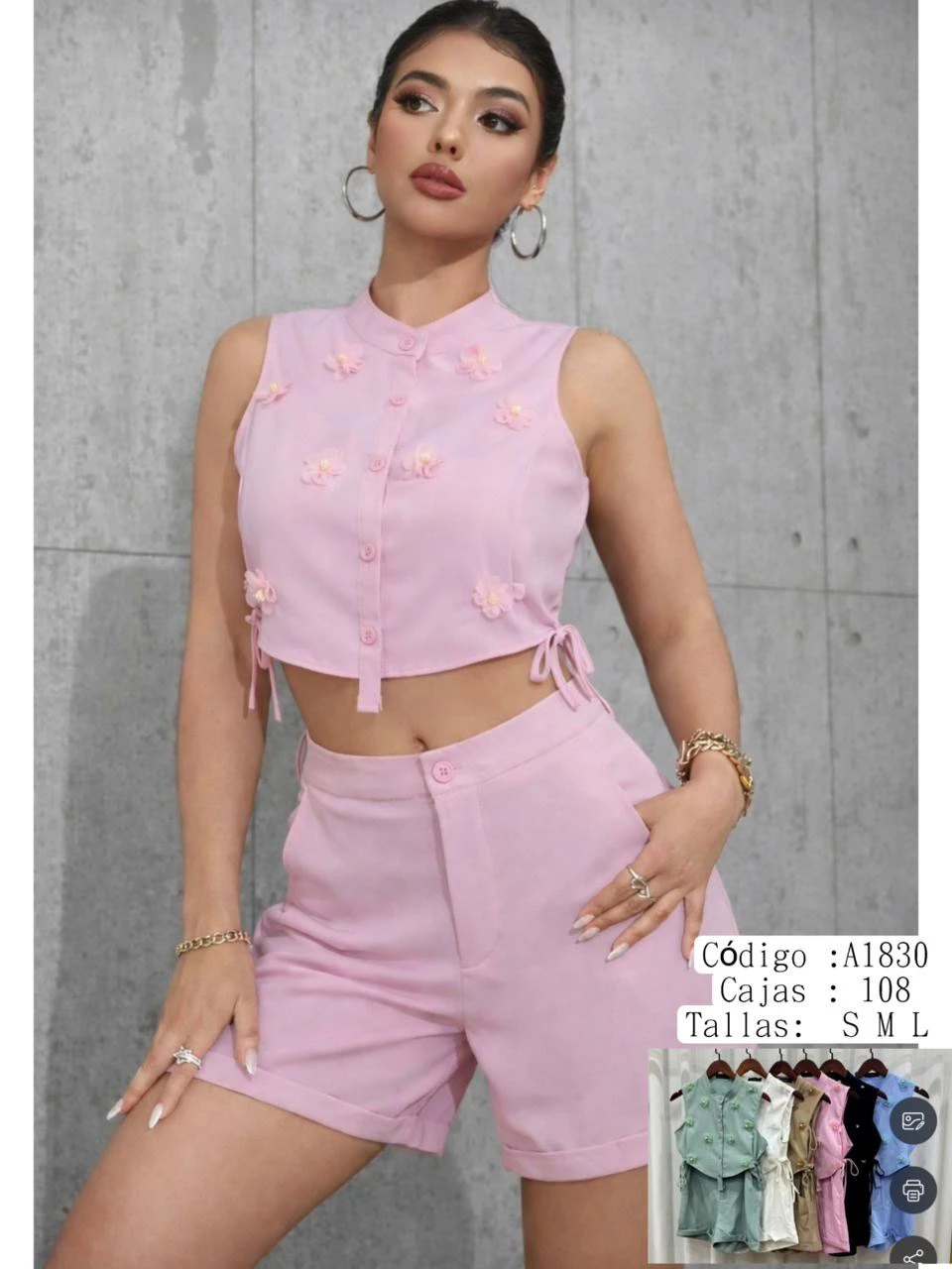 Conjunto de top sin mangas y shorts-A1830