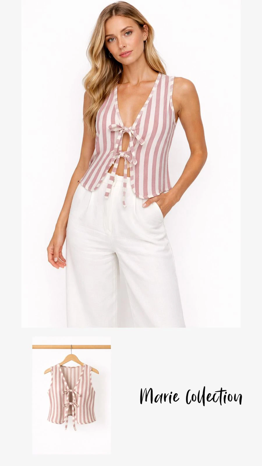 Blusa de rayas con lazos frontales-432-M