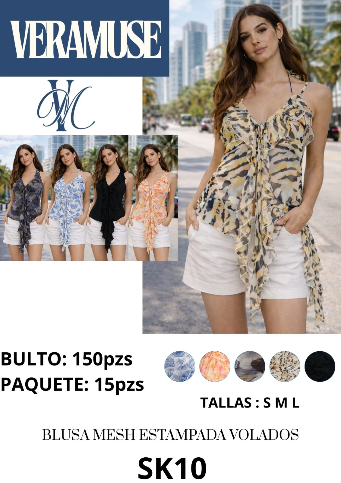 Blusa mesh estampada volados-SK10