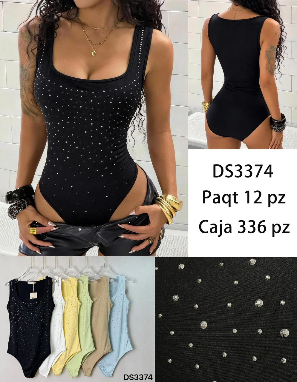 Body con pedrería de cuello cuadrado-DS3374