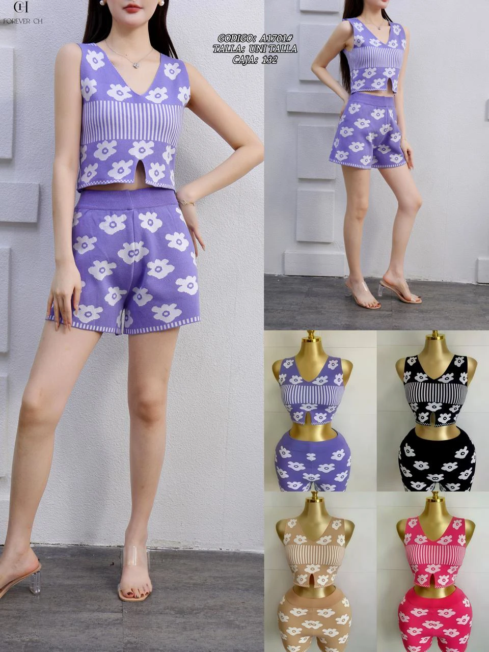 Conjunto top y shorts con flores-A1701