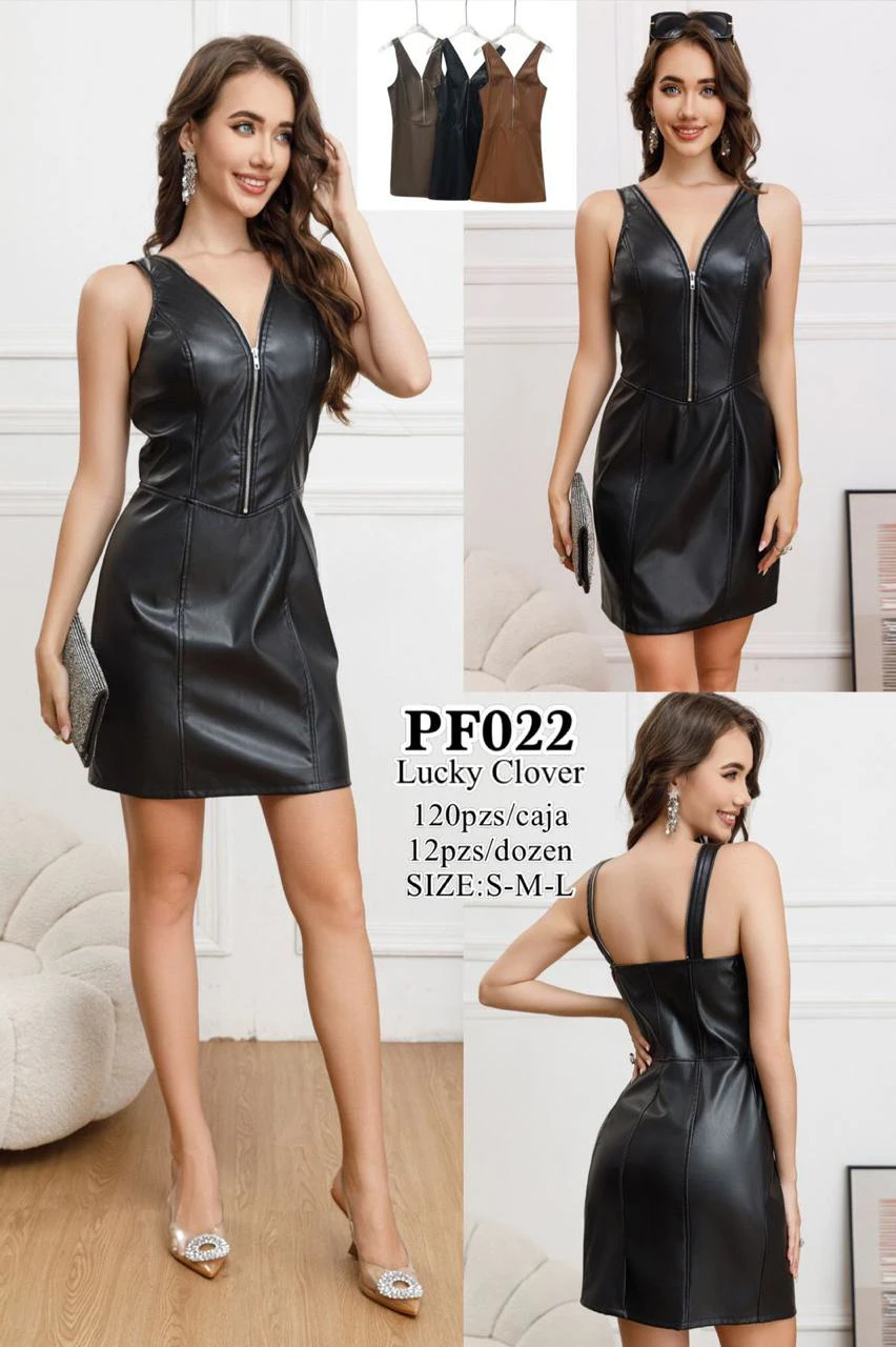 Vestido de Cuero con Cremallera-PF022