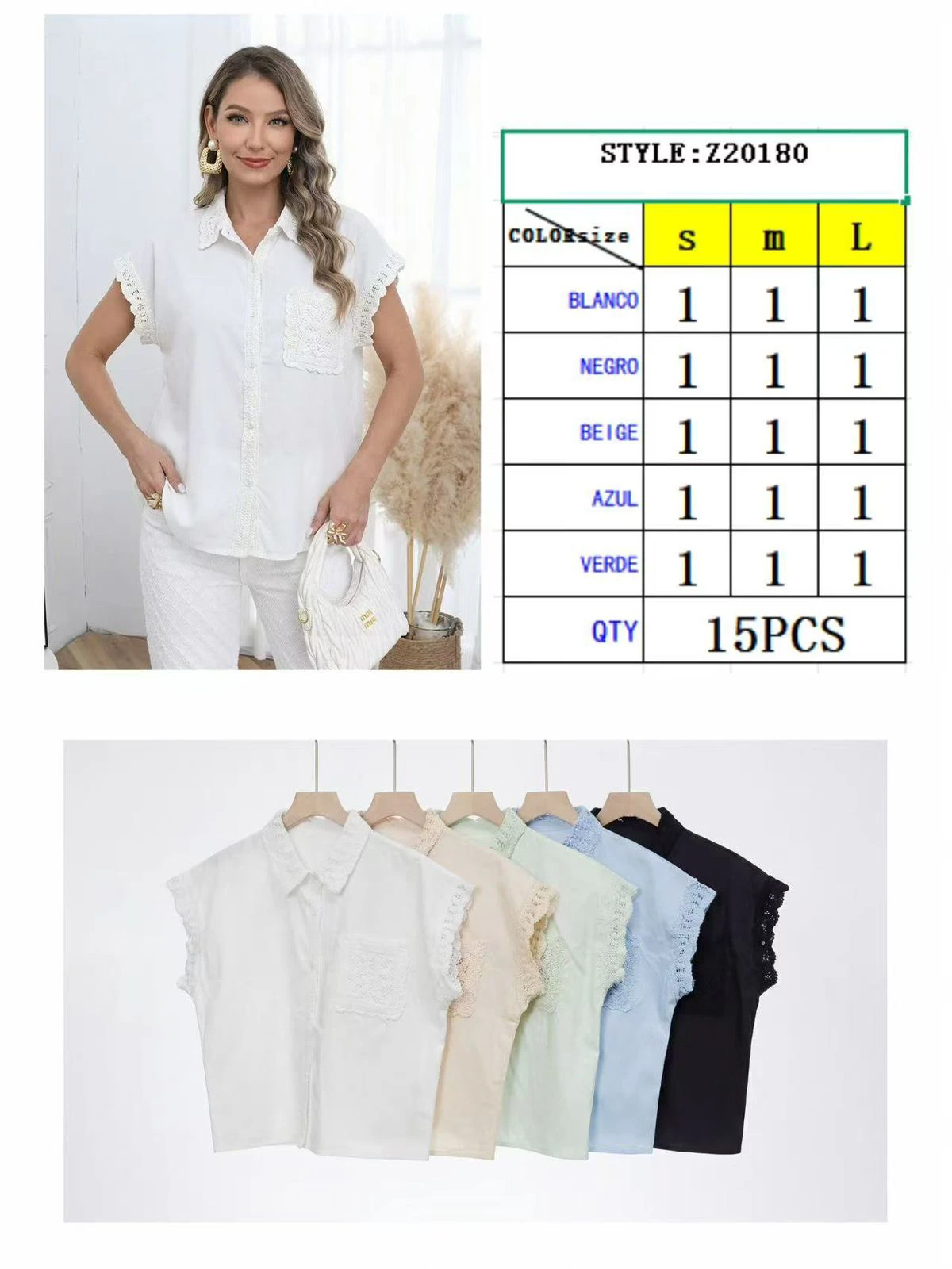 Camisa de mujer con detalles de encaje-Z20180