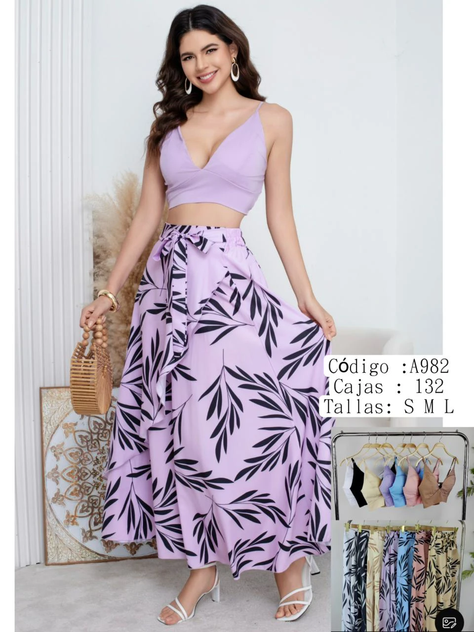 Conjunto de Crop Top y Falda Larga Estampada-A982