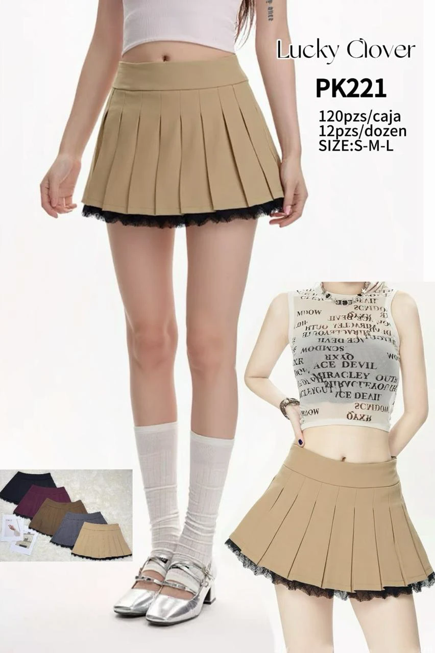 Minifalda plisada con encaje-PK221