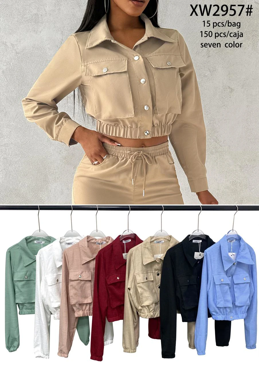 Chamarra Crop con Botones-XW2957