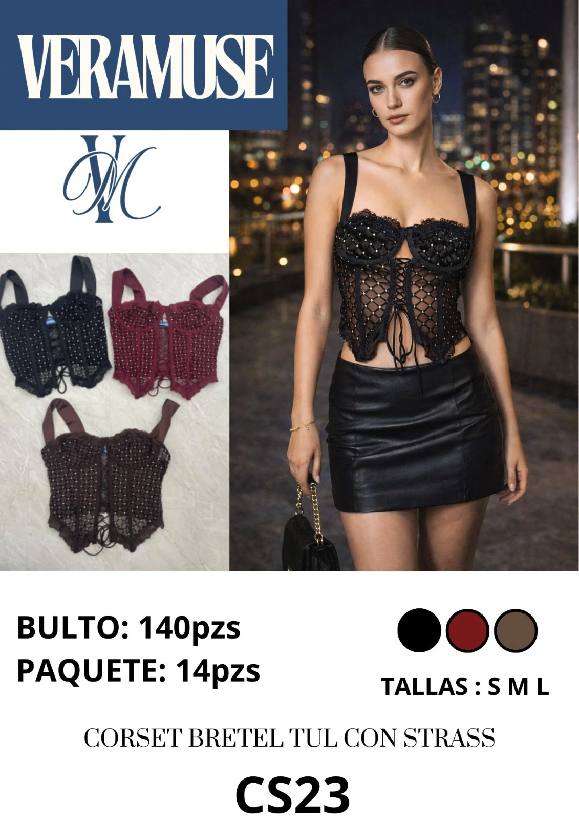Corset con tirantes de tul y pedrería-CS23
