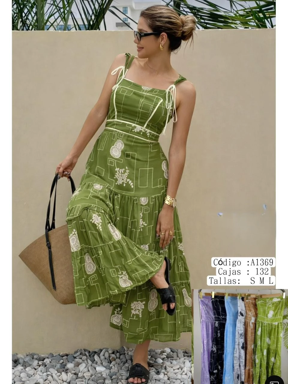 Vestido largo estampado con tirantes-A1369