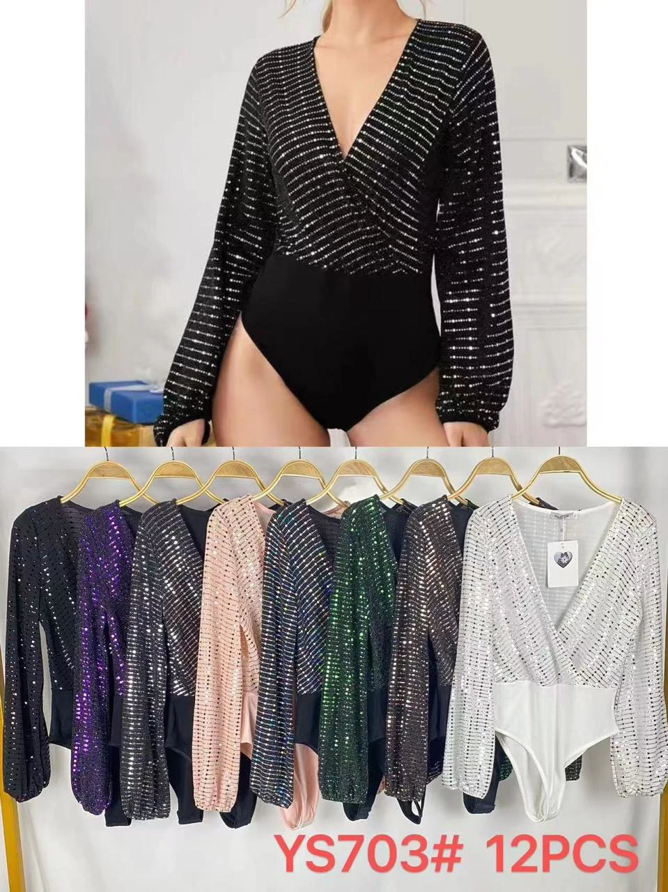 Body manga larga con brillo-YS703