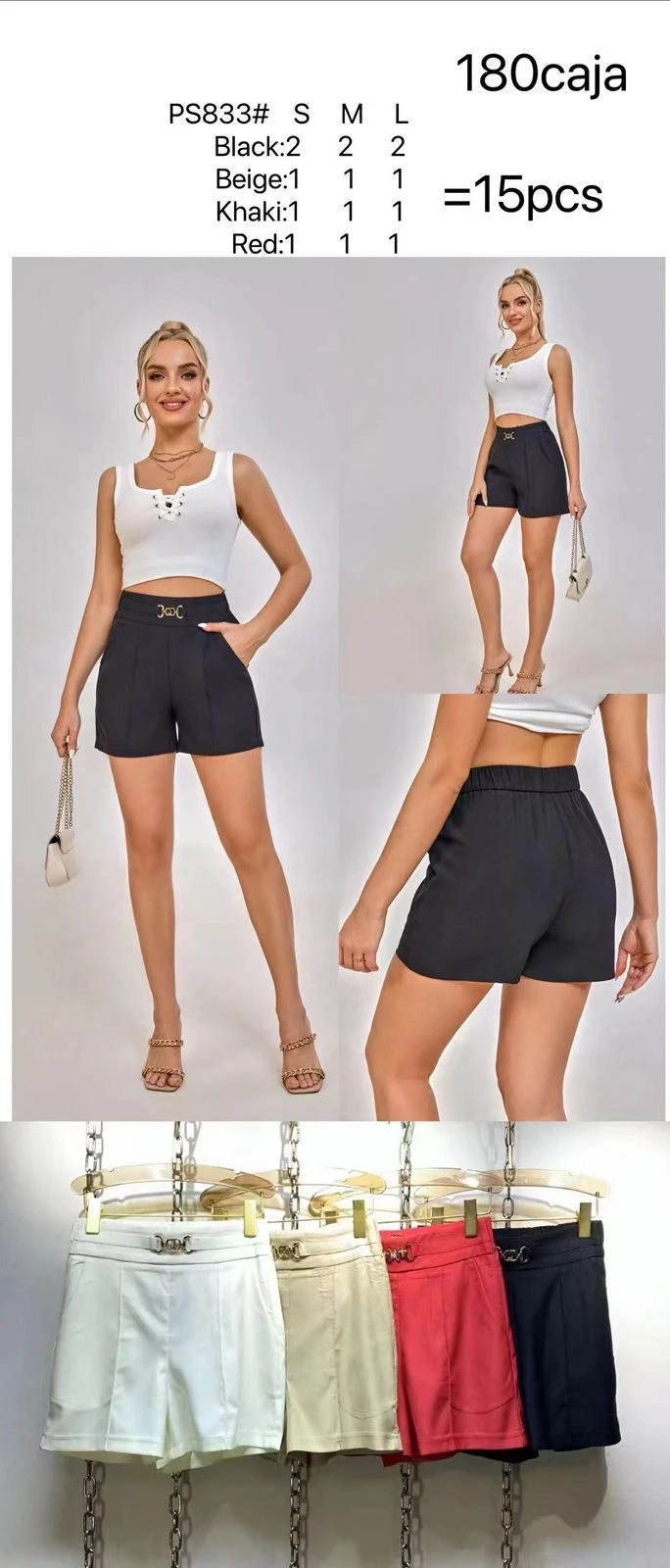 Shorts casuales con cinturón de hebilla-PS833