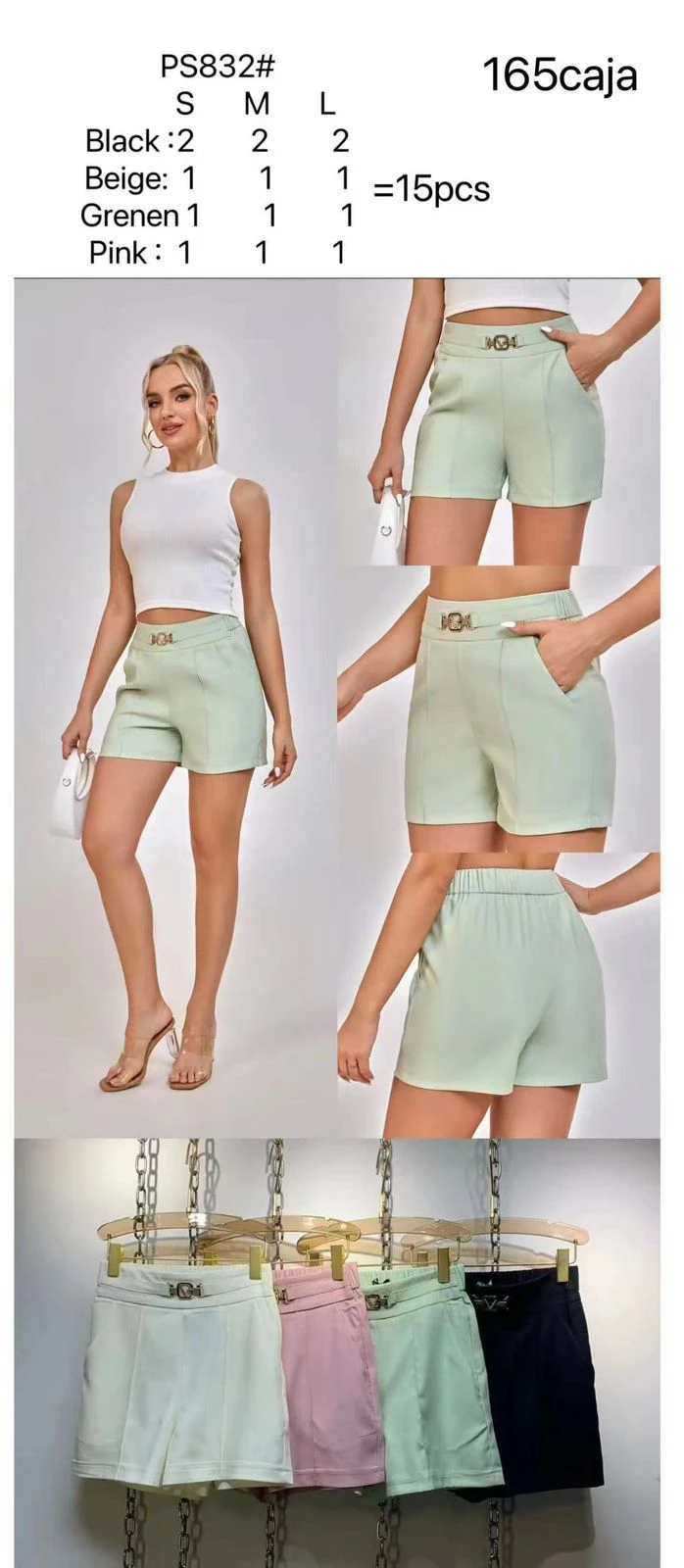 Shorts elegantes con hebilla-PS832