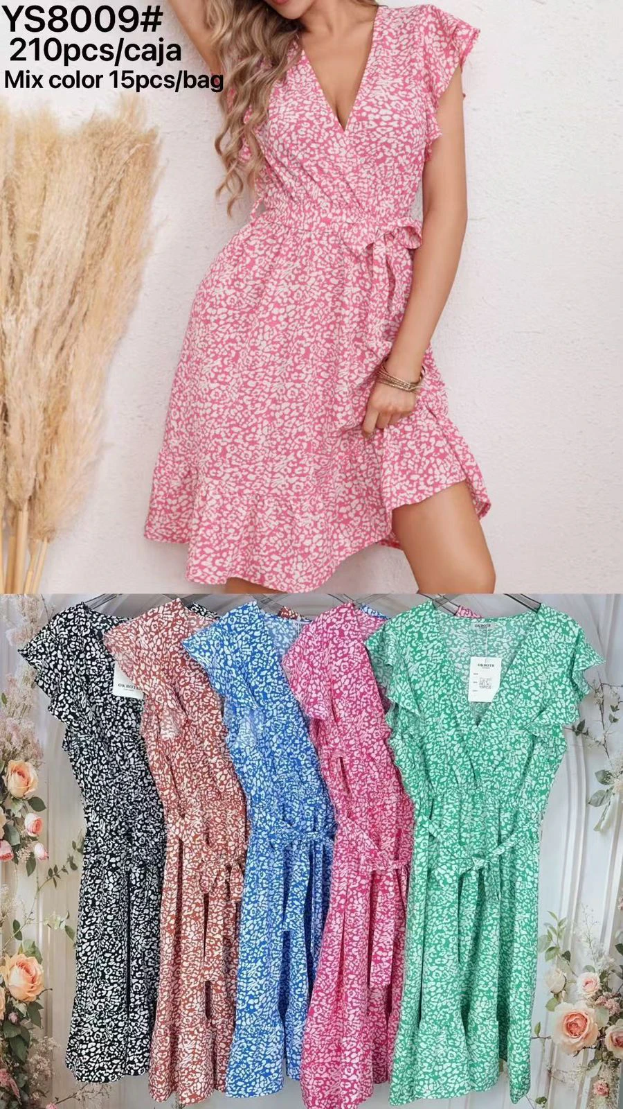 Vestido corto de mujer con estampado floral y cuello en V-YS8009