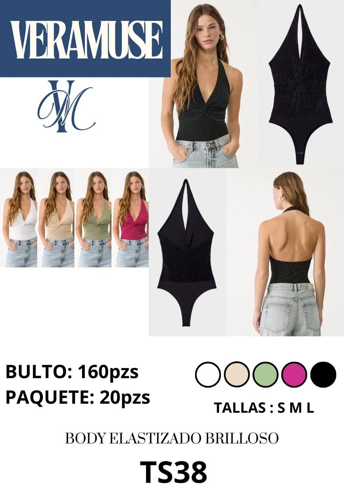 Body Elastizado Brilloso con Cuello Halter-TS38