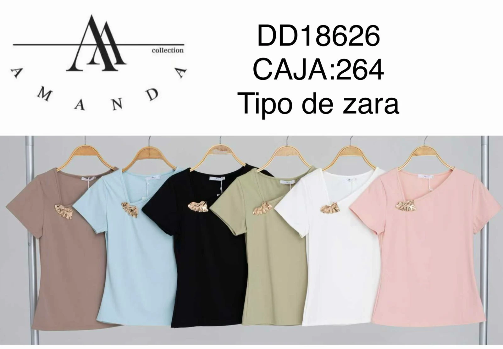 Blusa de manga corta con cuello V y adorno metálico-DD18626