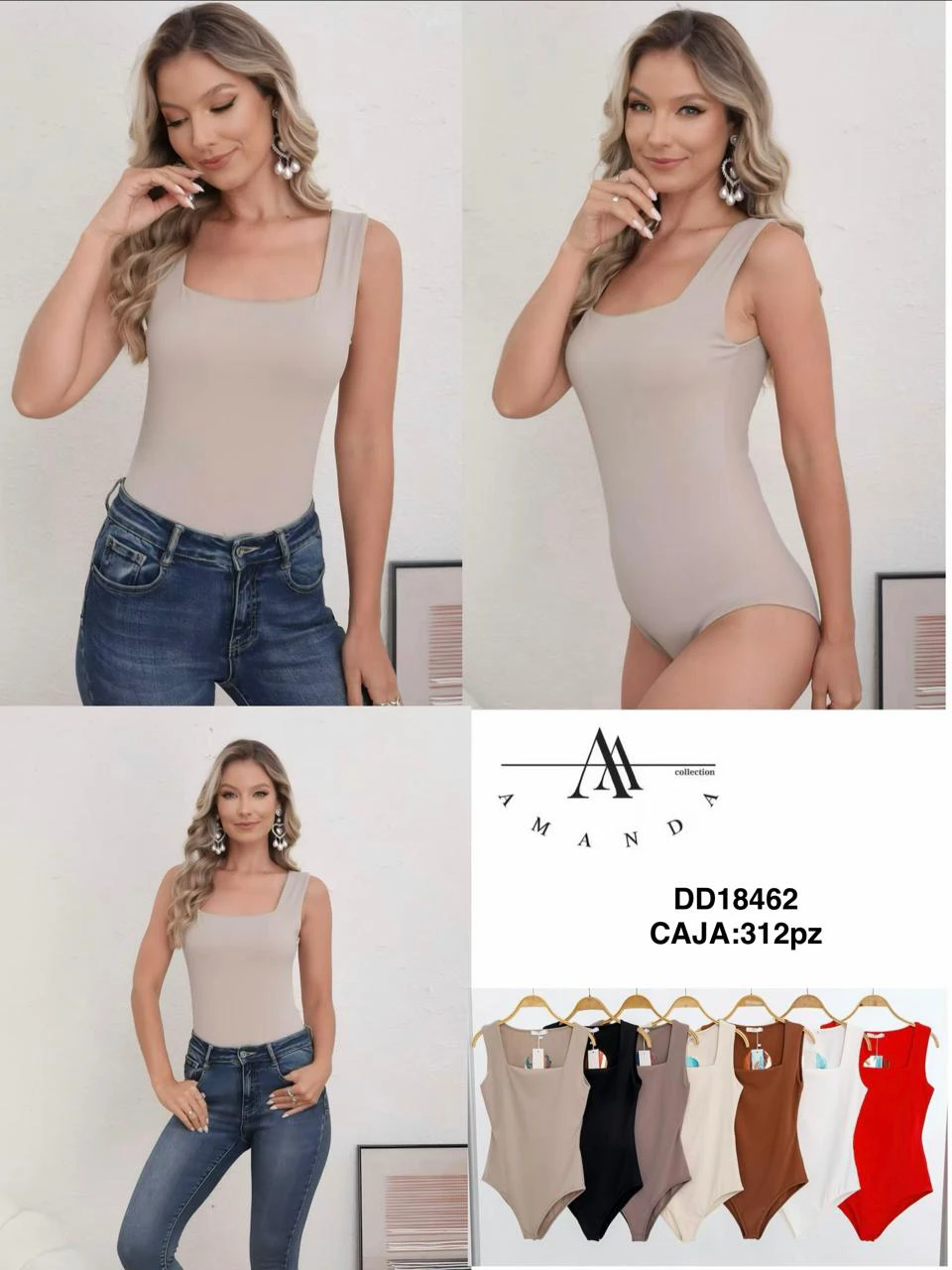 Body de cuello cuadrado sin mangas-DD18462