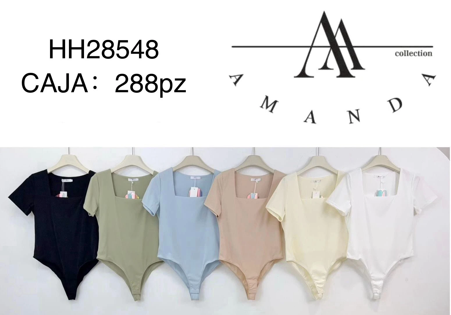 Body de manga corta con cuello cuadrado-HH28548