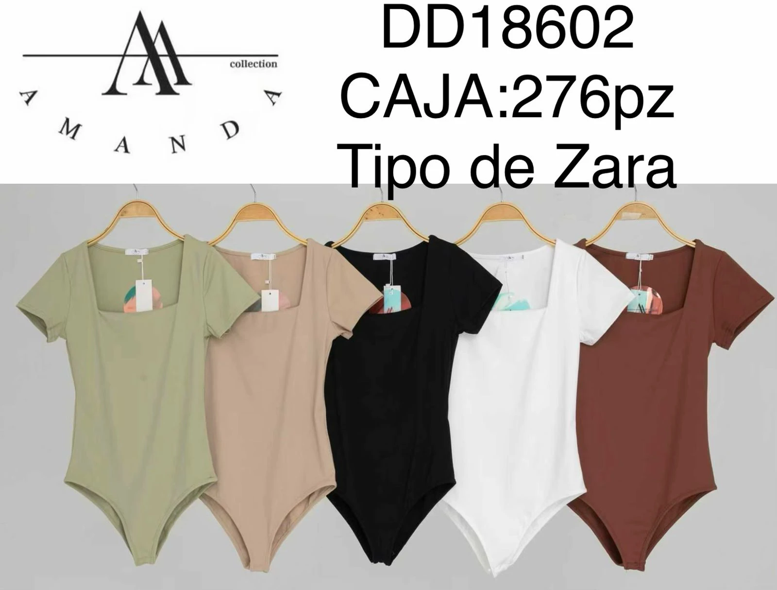 Body de manga corta con escote cuadrado-DD18602