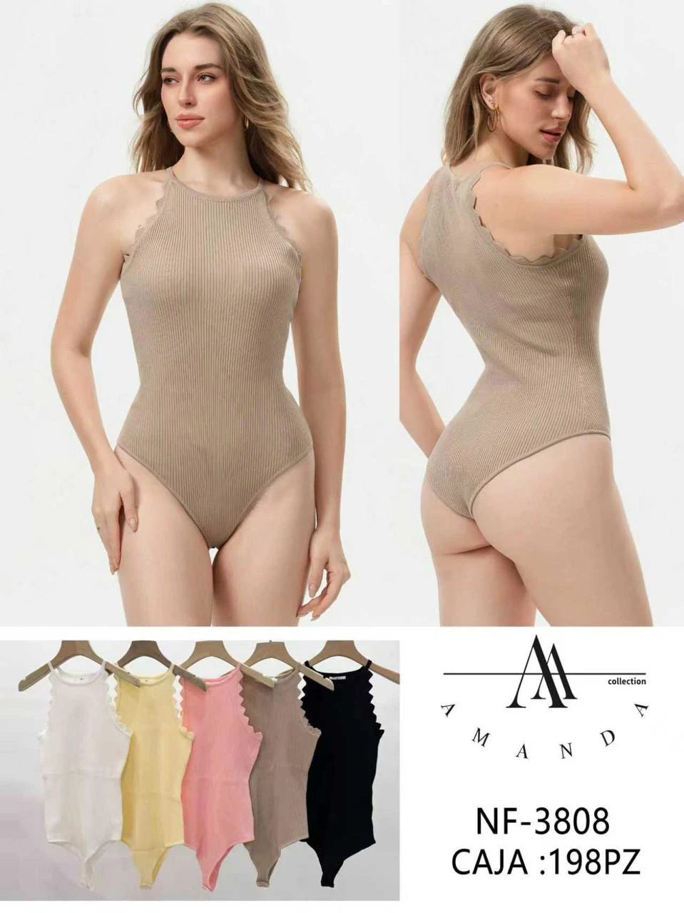 Body de mujer con cuello halter acanalado-NF-3808