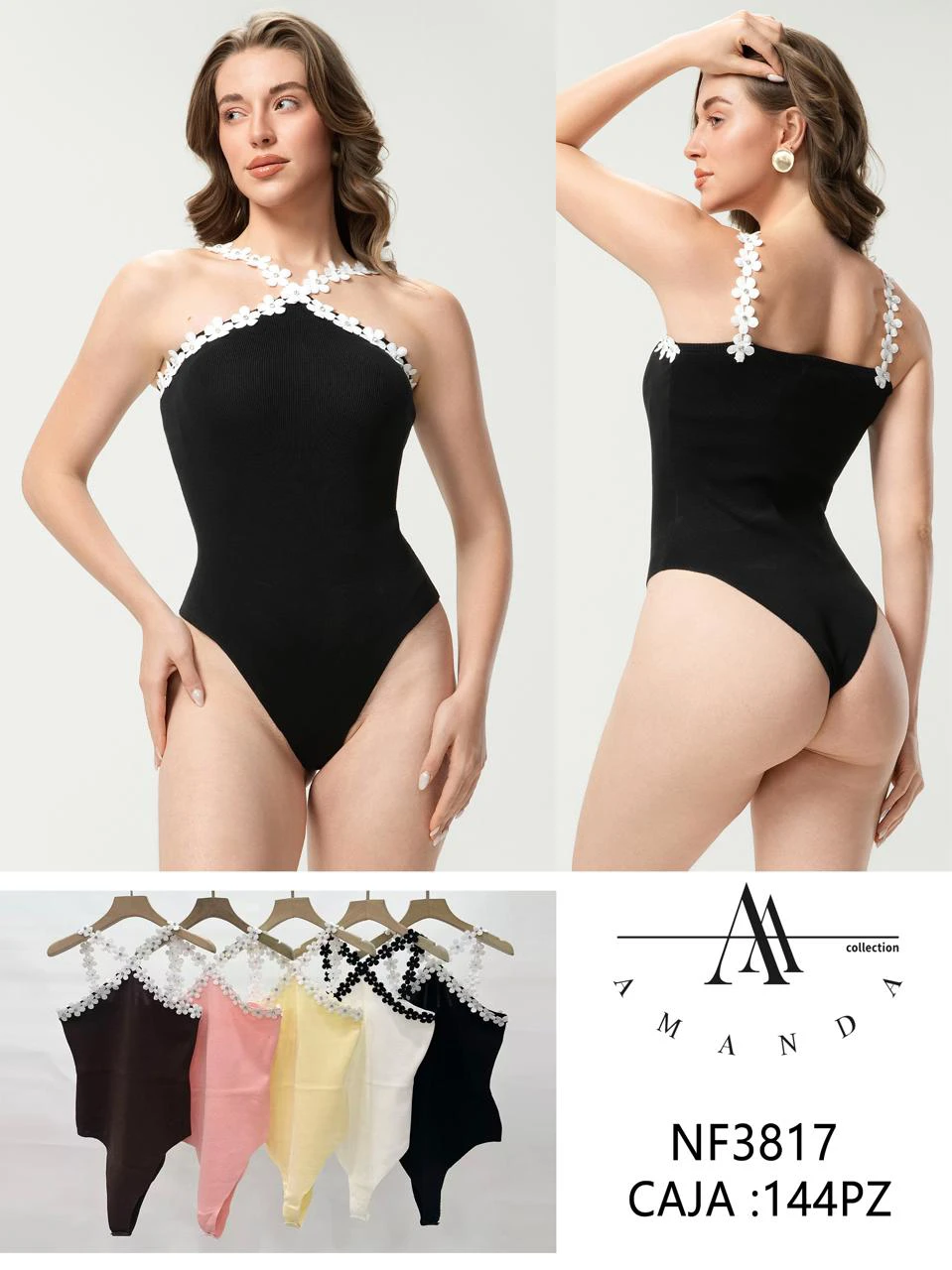 Bodysuit de cuello halter con diseño floral-NF3817