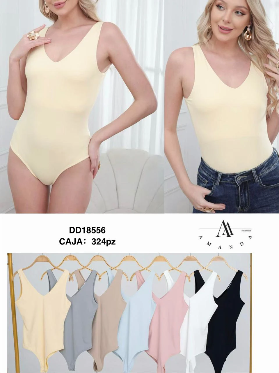 Bodysuit de mujer cuello V sin mangas-DD18556