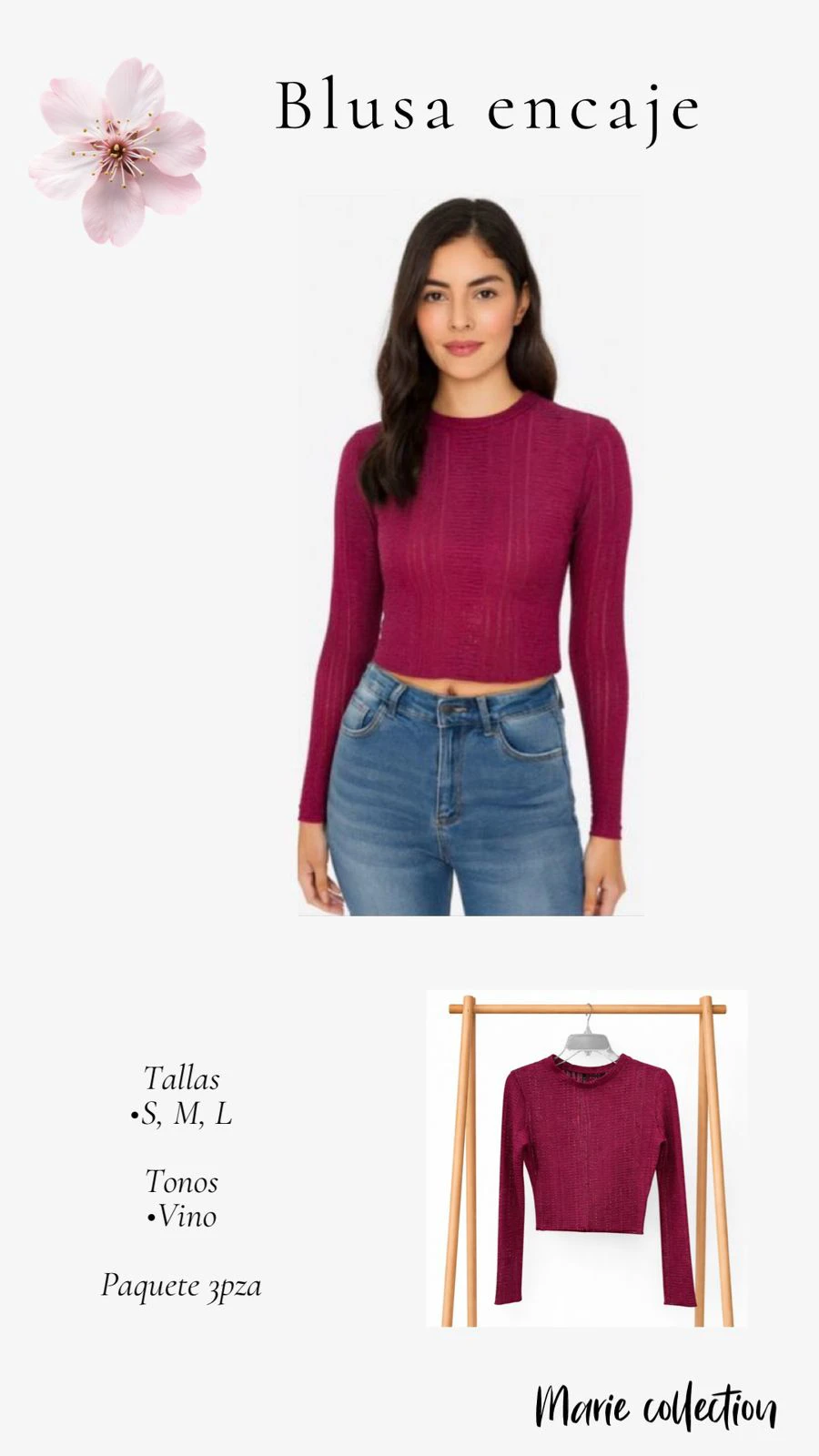 Blusa de encaje de manga larga-10410