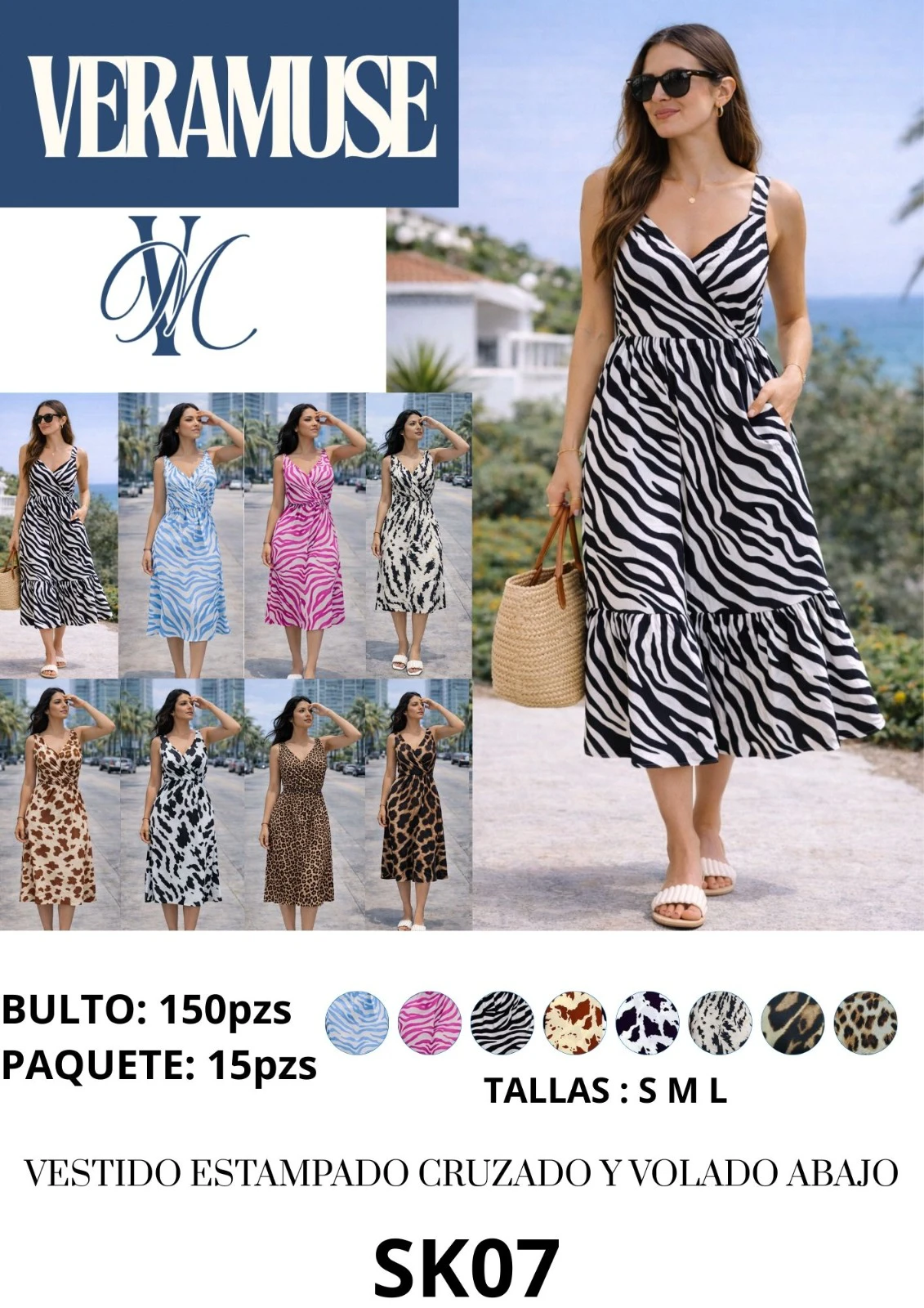 Vestido estampado cruzado y volado abajo-SK07