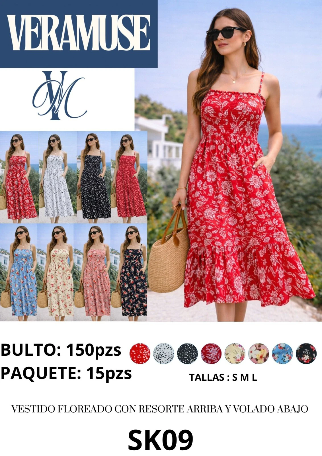 Vestido Floreado con Resorte y Volado-SK09