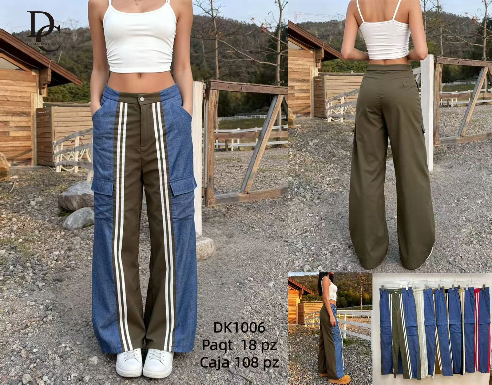 Pantalones cargo bicolores con franjas laterales-DK1006