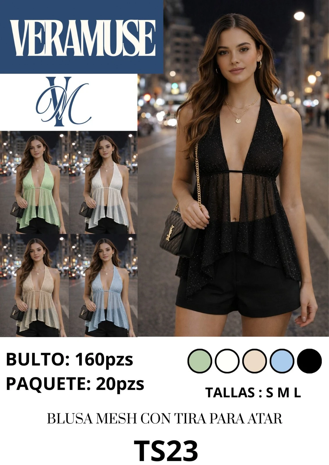 Blusa Mesh con Tira para Atar-TS23