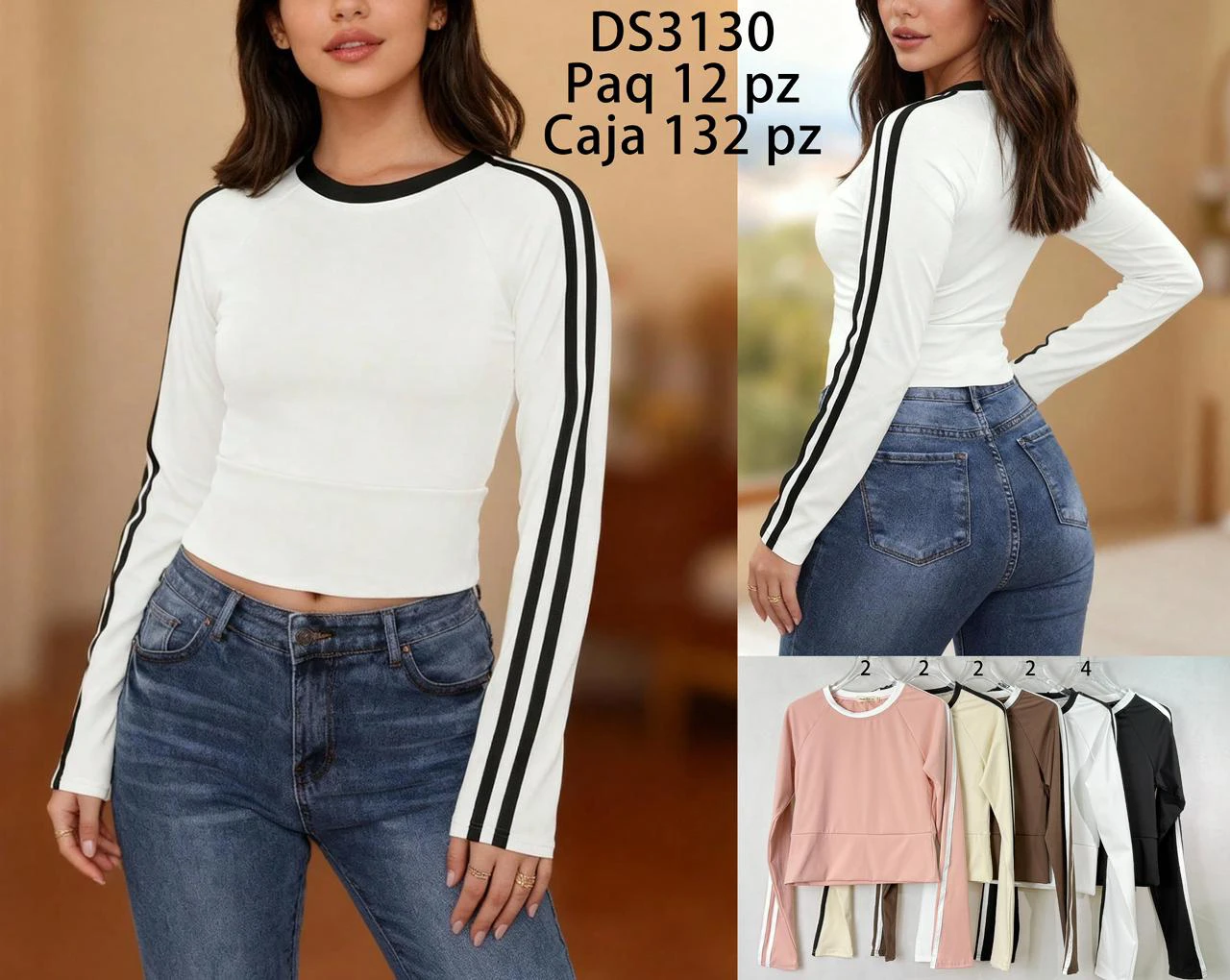 Blusa de manga larga con detalles de rayas-DS3130