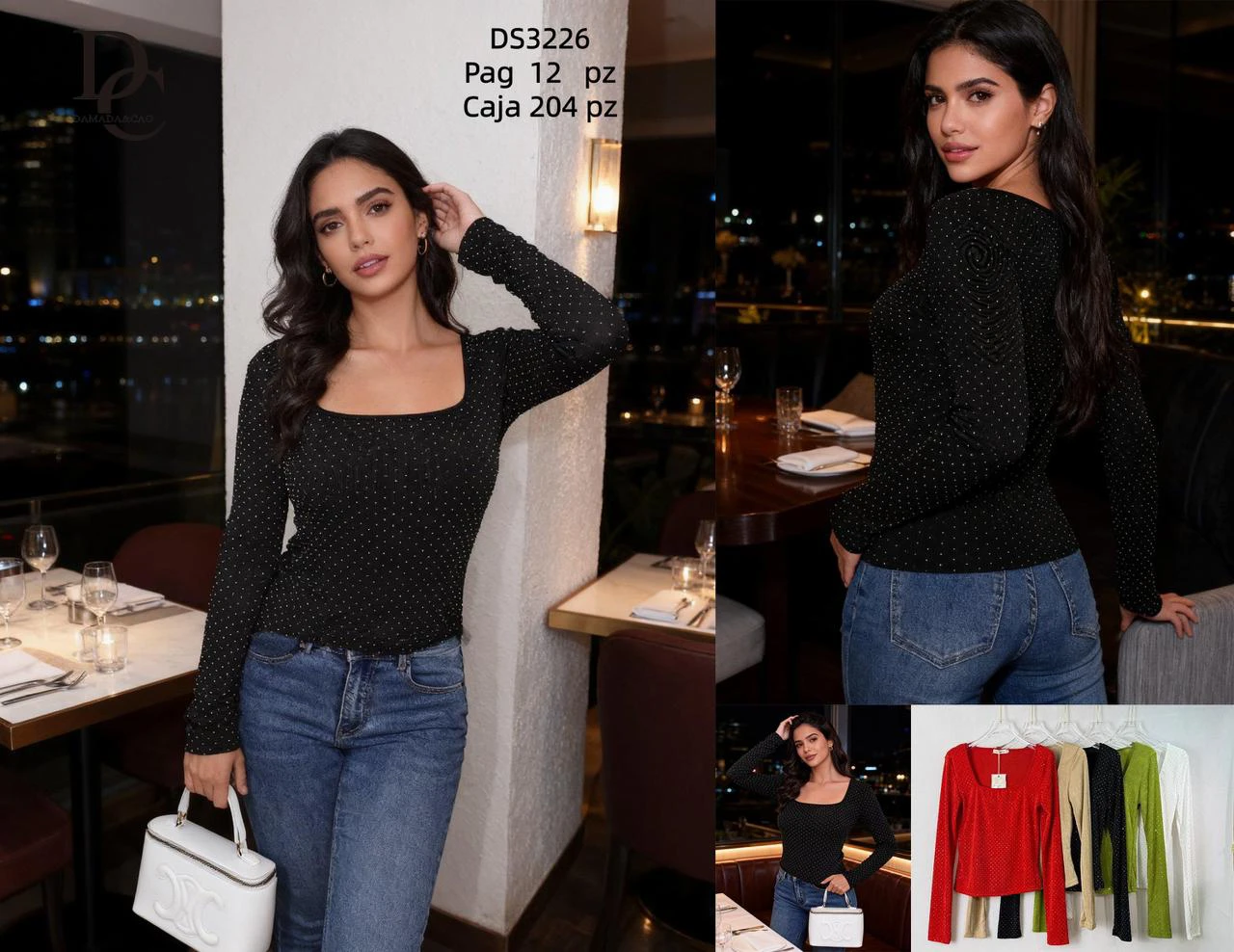 Blusa Manga Larga con Cuello Cuadrado y Detalles de Tachuelas-DS3226