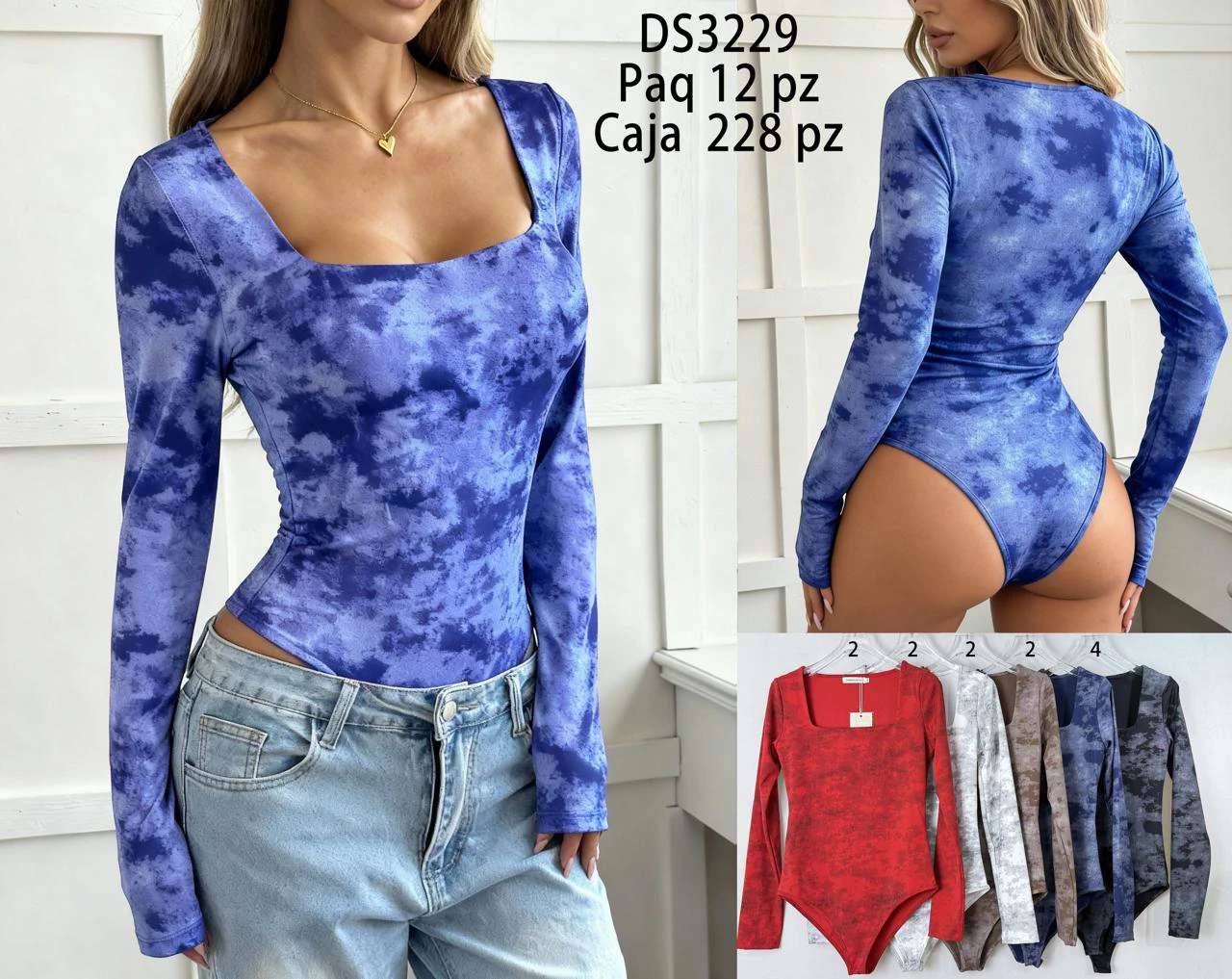Body de Manga Larga con Cuello Cuadrado-DS3229