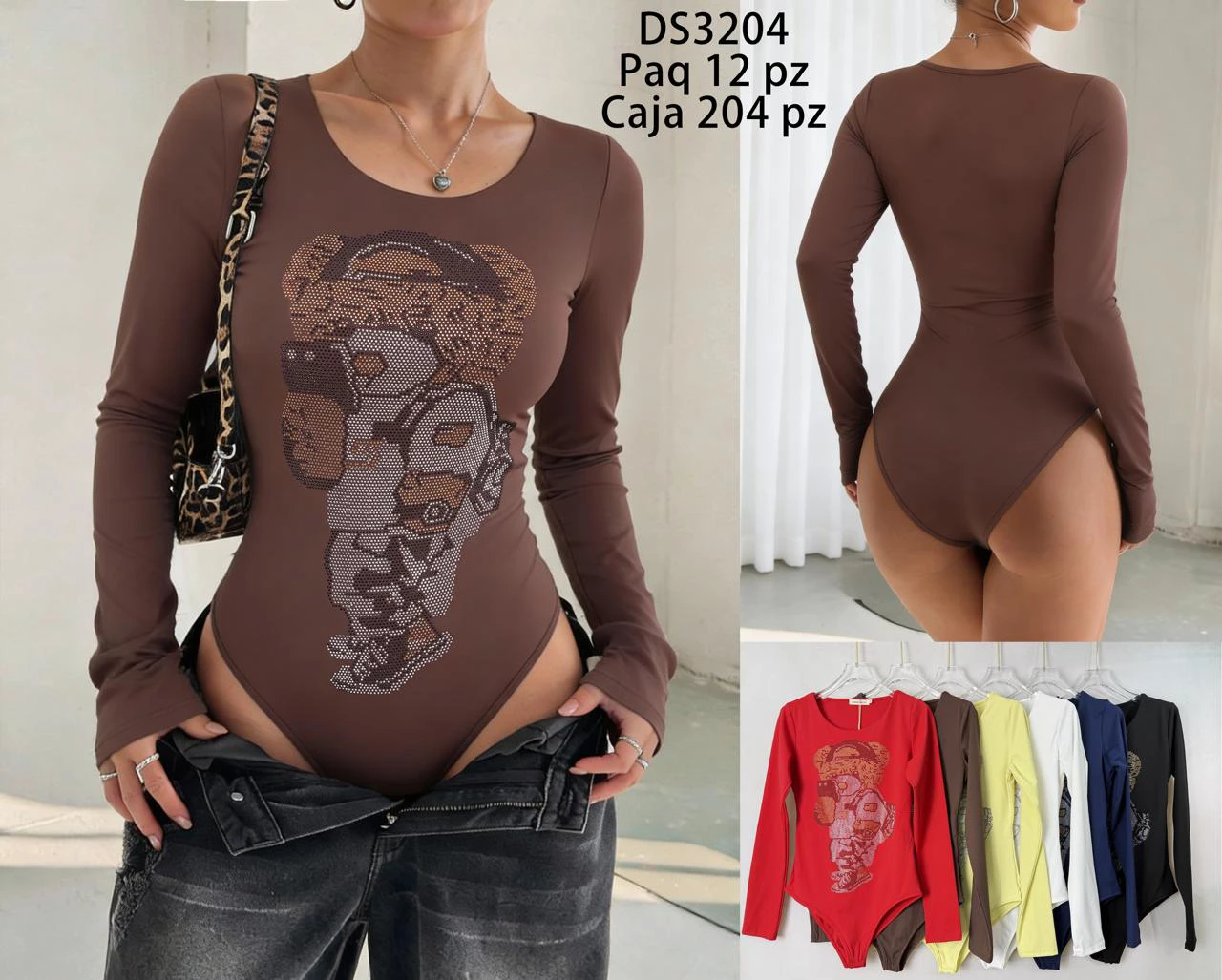 Body de manga larga con estampado de astronauta-DS3204