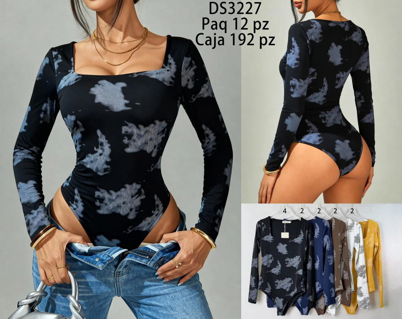 Body de manga larga con estampado de nubes-DS3227