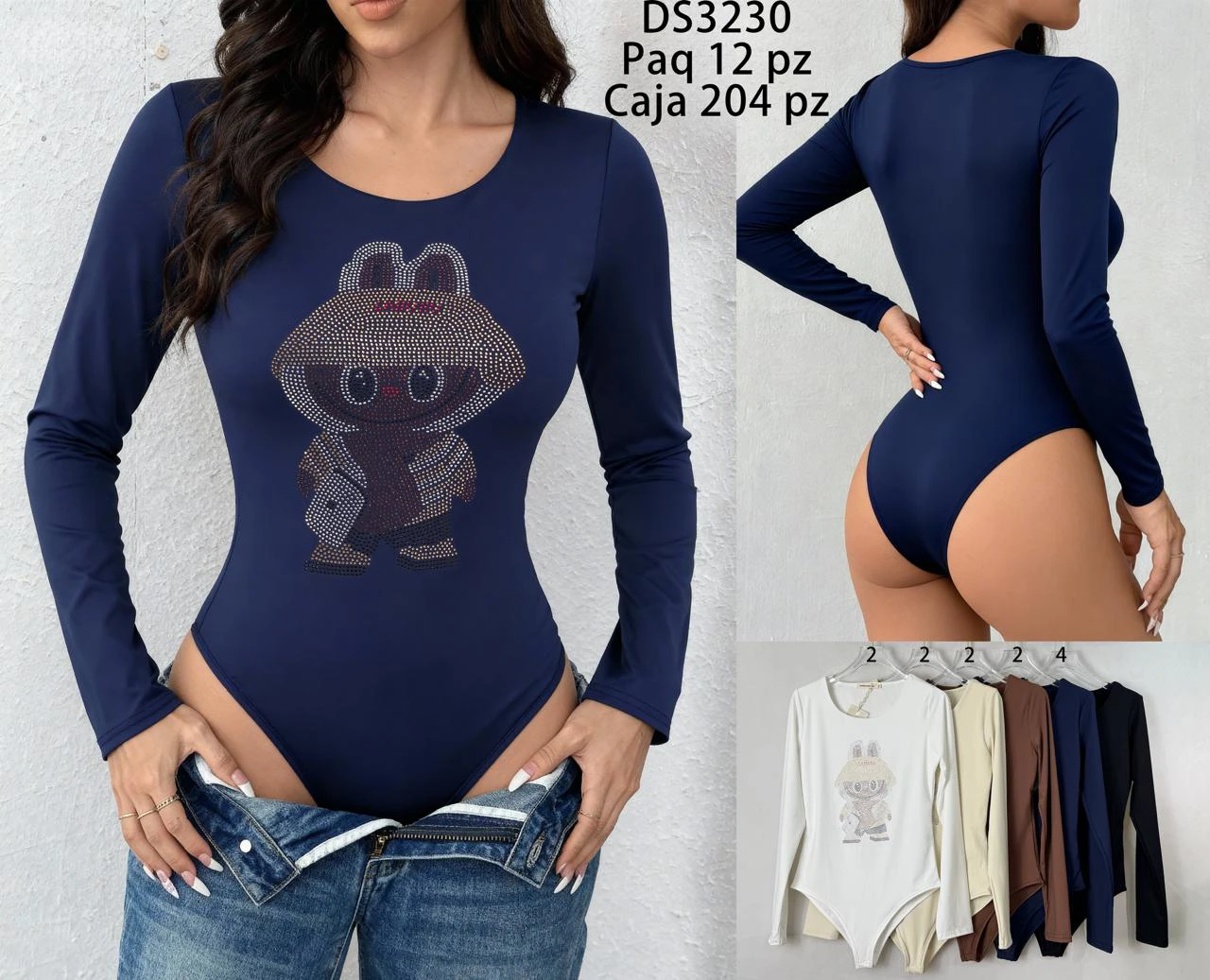 Bodysuit de manga larga con estampado de conejo-DS3230